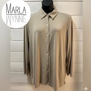 MARLA WYNNE Beige Taupe Button-Front Tunic Chemisier – Size US 3X